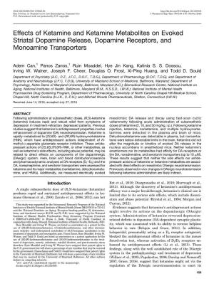 Effects of Ketamine and Ketamine Metabolites on Evoked Striatal Dopamine Release, Dopamine Receptors, and Monoamine Transporters