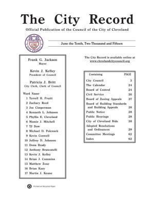 The City Record Official Publication of the Council of the City of Cleveland