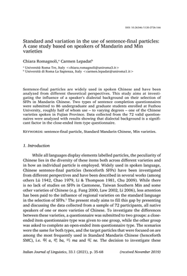 Standard and Variation in the Use of Sentence-Final Particles: a Case Study Based on Speakers of Mandarin and Min Varieties