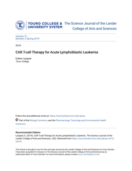 CAR T-Cell Therapy for Acute Lymphoblastic Leukemia