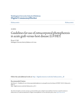 Guidelines for Use of Extracorporeal Photopheresis in Acute Graft-Versus-Host Disease (GVHD) Bryan A