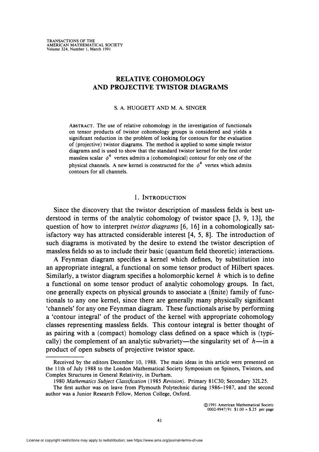 Relative Cohomology and Projective Twistor Diagrams