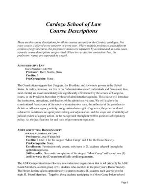 Cardozo School of Law Course Descriptions