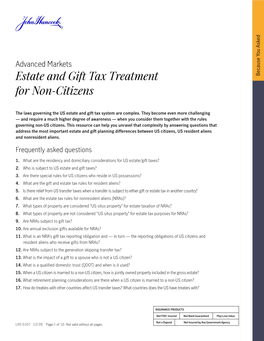 Estate and Gift Tax Treatment for Non-Citizens