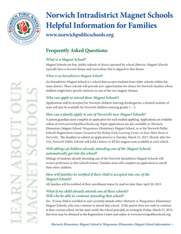 Norwich Intradistrict Magnet Schools Helpful Information for Families