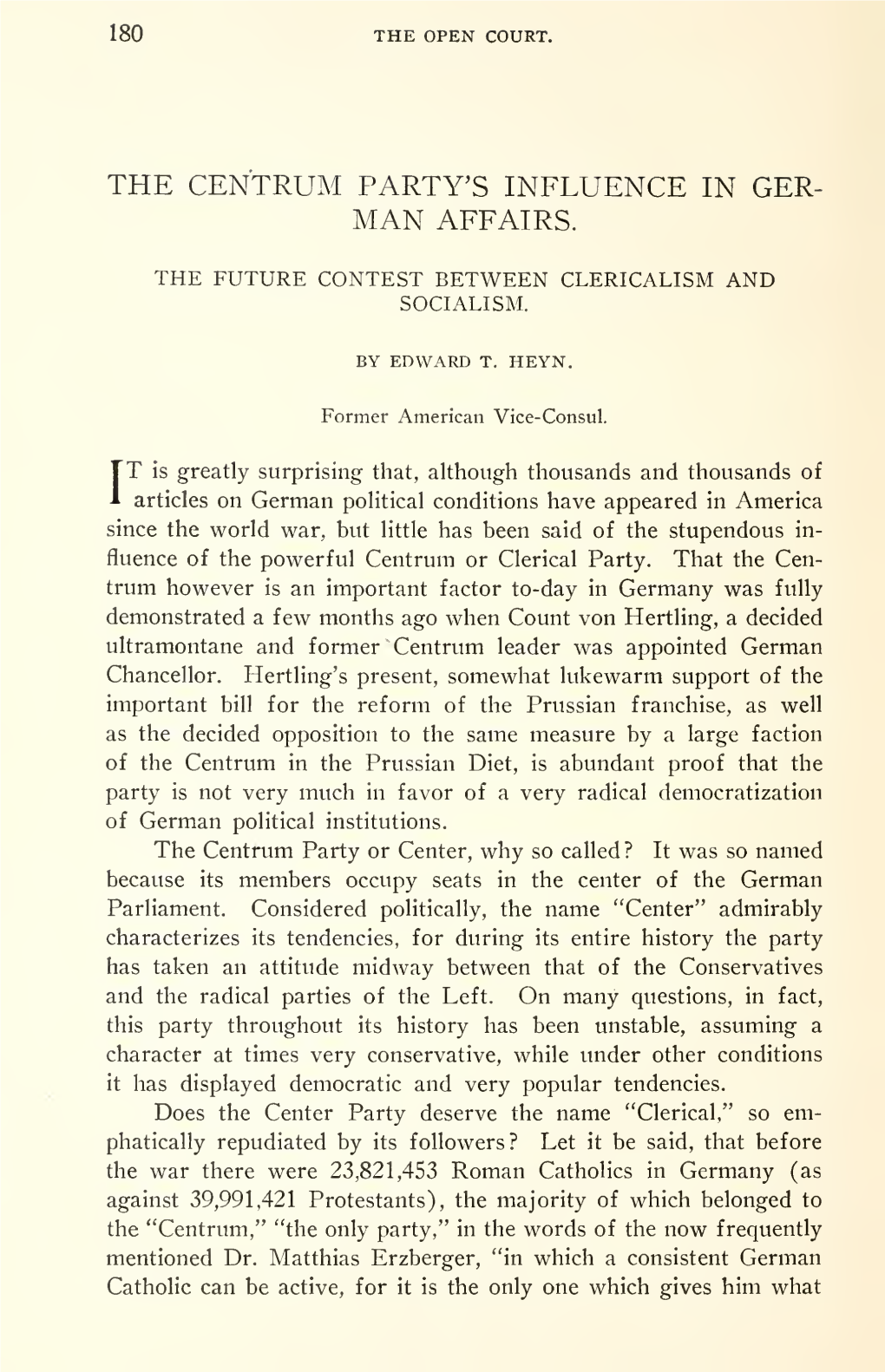 The Centrum Party's Influence in German Affairs. the Future Contest