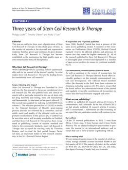 Three Years of Stem Cell Research & Therapy