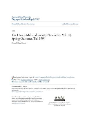 The Darius Milhaud Society Newsletter, Vol. 10, Spring/Summer/Fall 1994