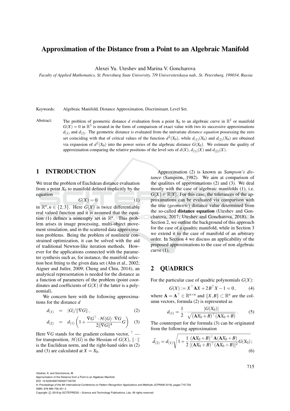 Approximation of the Distance from a Point to an Algebraic Manifold