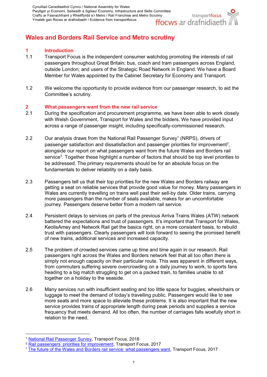 Wales and Borders Rail Service and Metro Scrutiny