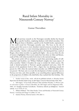 Rural Infant Mortality in Nineteenth Century Norway1