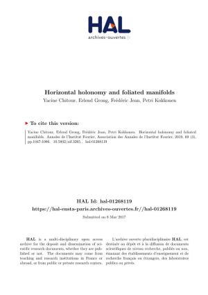 Horizontal Holonomy and Foliated Manifolds Yacine Chitour, Erlend Grong, Frédéric Jean, Petri Kokkonen