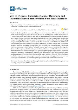 Theorizing Gender Dysphoria and Traumatic Remembrance Within Sot¯ O¯ Zen Meditation
