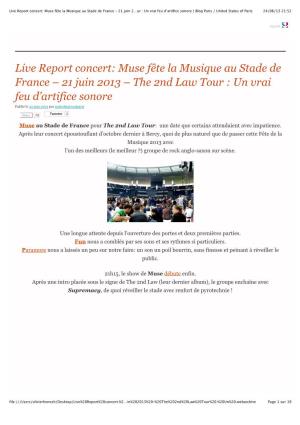 Live Report Concert: Muse Fête La Musique Au Stade De France – 21 Juin 2…Ur : Un Vrai Feu D’Artifice Sonore | Blog Paris / United States of Paris 24/06/13 21:52