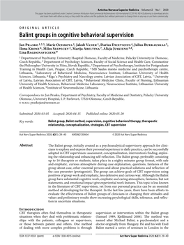 Balint Groups in Cognitive Behavioral Supervision
