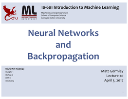 Neural Networks and Backpropagation