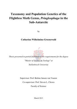 Taxonomy and Population Genetics of the Flightless Moth Genus, Pringleophaga in the Sub-Antarctic