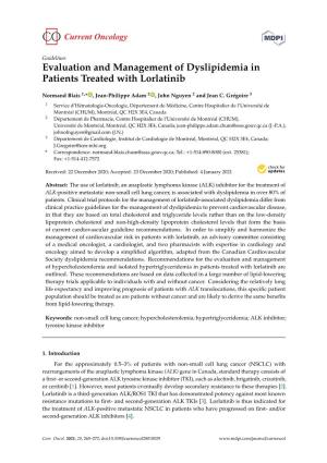 Evaluation and Management of Dyslipidemia in Patients Treated with Lorlatinib