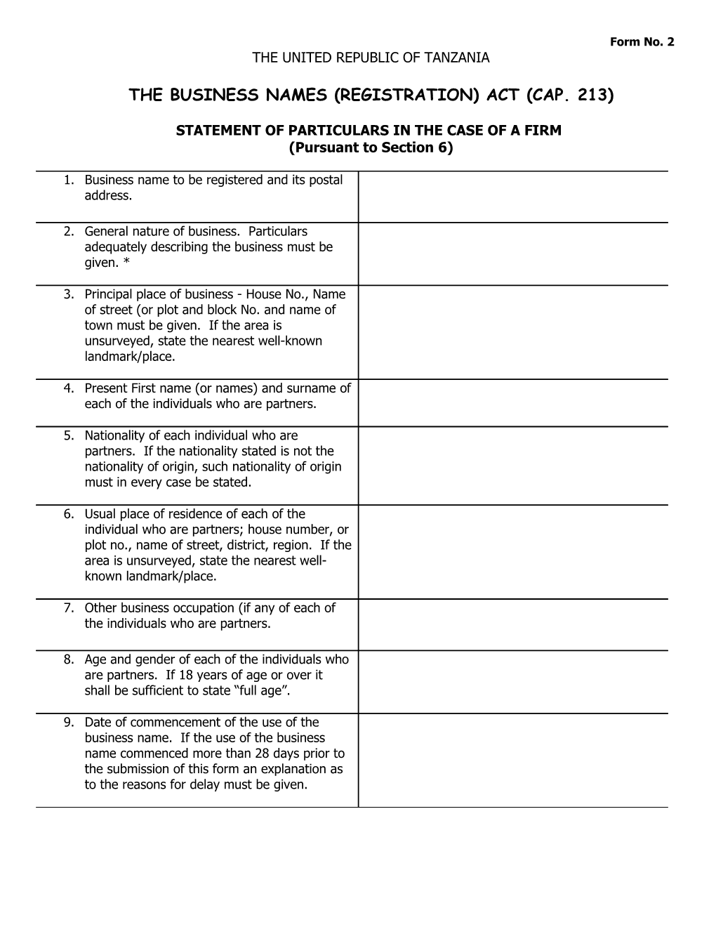 The Business Names (Registration) Act (Cap. 213)