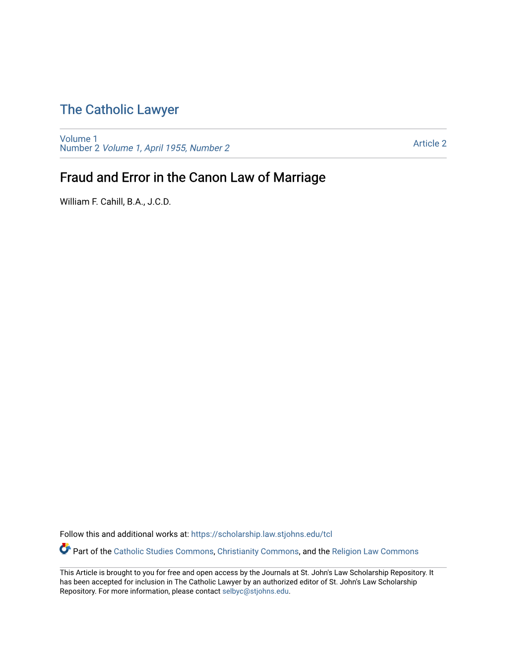 Fraud and Error in the Canon Law of Marriage