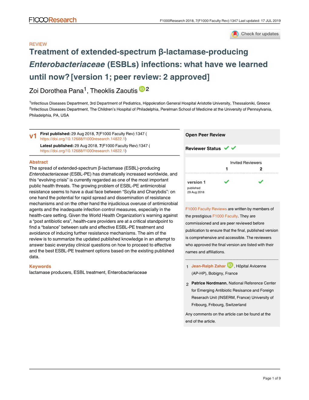 Treatment of Extended-Spectrum Β-Lactamase