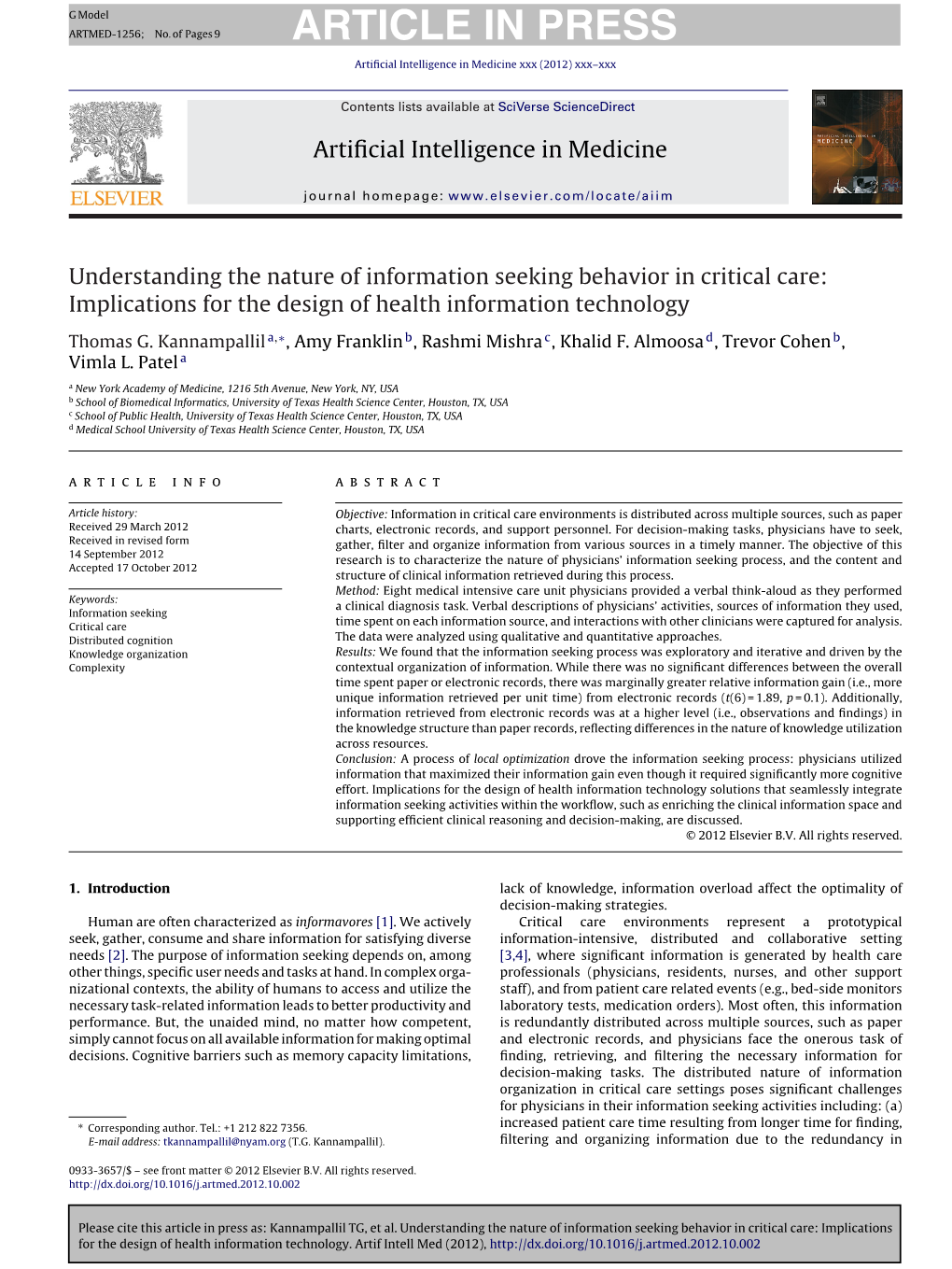 Understanding the Nature of Information Seeking Behavior in Critical Care