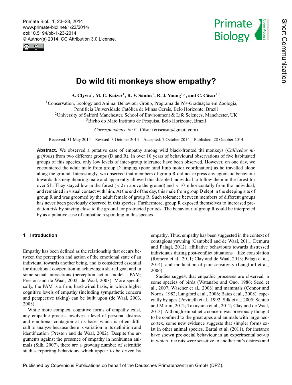 Do Wild Titi Monkeys Show Empathy?