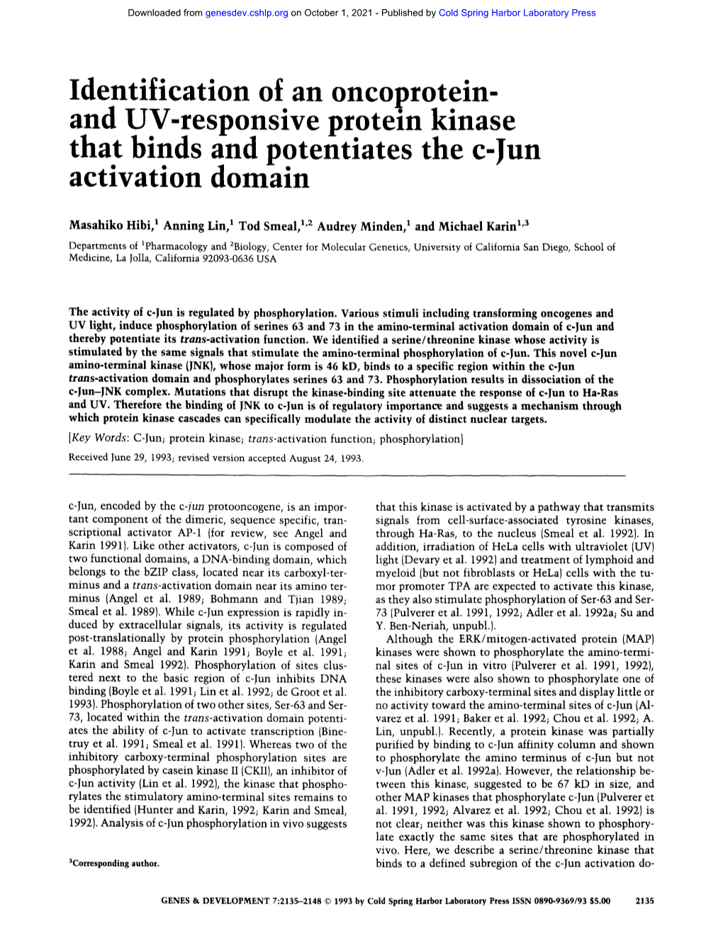 And UV-Responsive Protein Kinase That Binds and Potentiates the C-Jun Activation Domain