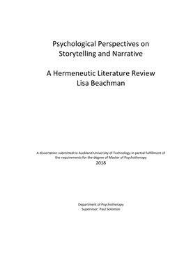 Psychological Perspectives on Storytelling and Narrative A