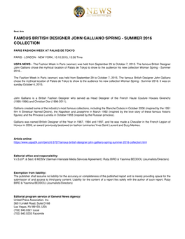 Famous British Designer John Galliano Spring - Summer 2016 Collection