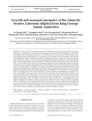 Growth and Seasonal Energetics of the Antarctic Bivalve Laternula Elliptica from King George Island, Antarctica