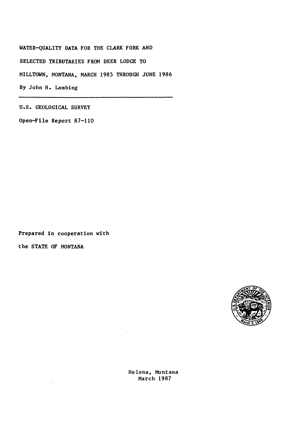 U.S. GEOLOGICAL SURVEY Open-File Report 87-110 Prepared