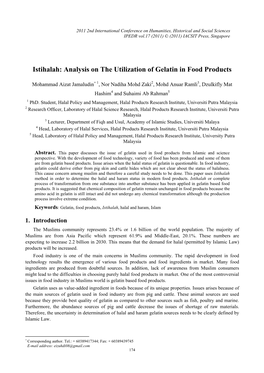 Istihalah: Analysis on the Utilization of Gelatin in Food Products