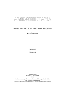 Revista De La Asociación Paleontológica Argentina RESÚMENES