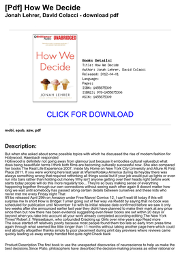 How We Decide Jonah Lehrer, David Colacci - Download Pdf