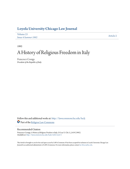 A History of Religious Freedom in Italy Francesco Cossiga President of the Republic of Italy