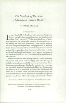 The Notebook of Bass Otis, Philadelphia Portrait Painter