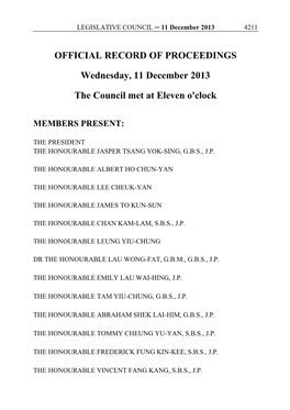 OFFICIAL RECORD of PROCEEDINGS Wednesday, 11