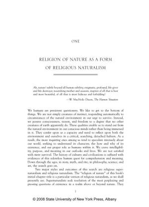 Religion of Nature As a Form of Religious Naturalism