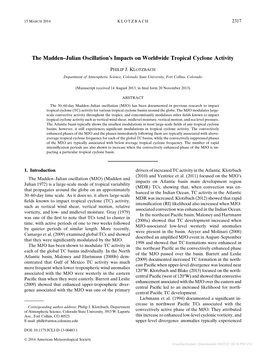 The Madden–Julian Oscillation's Impacts on Worldwide Tropical