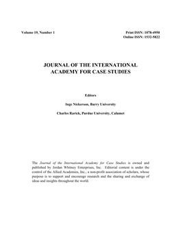Journal of the International Academy for Case Studies