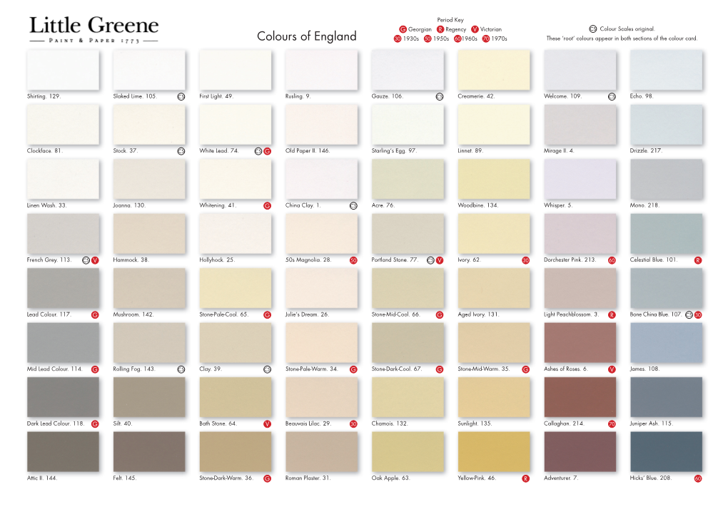 Colours of England 30 1930S 50 1950S 60 1960S 70 1970S These ‘Root‘ Colours Appear in Both Sections of the Colour Card