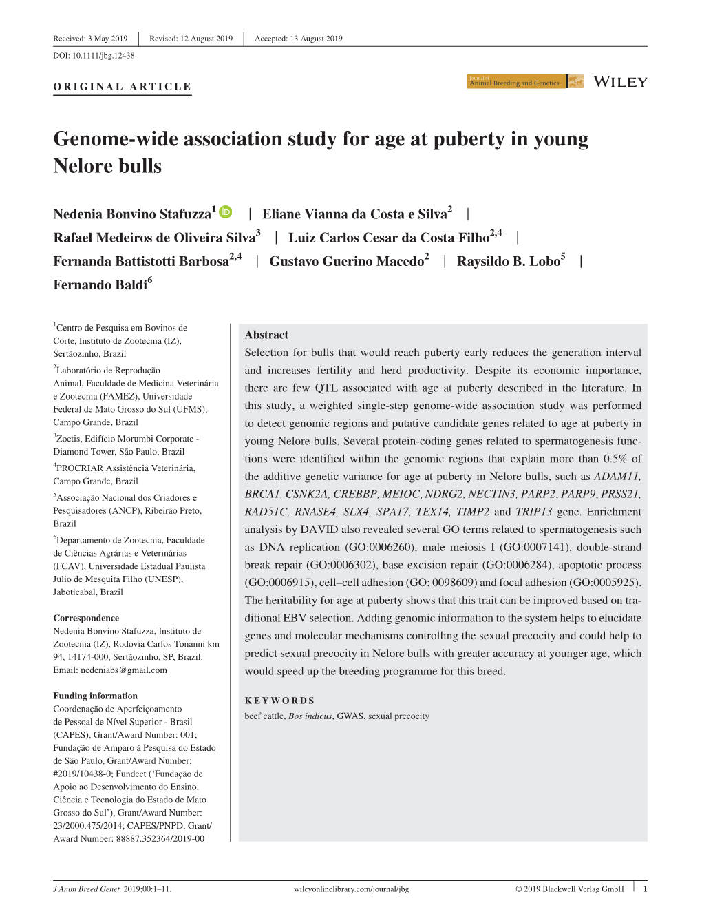 Genome‐Wide Association Study for Age at Puberty in Young Nelore Bulls
