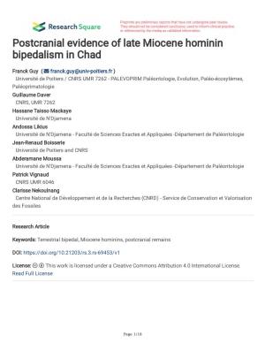 Postcranial Evidence of Late Miocene Hominin Bipedalism in Chad