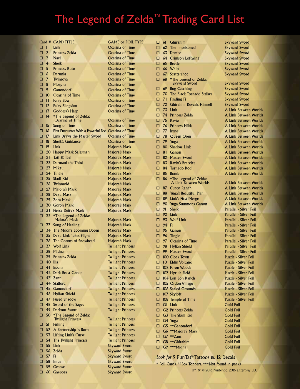 The Legend of Zelda™ Trading Card List