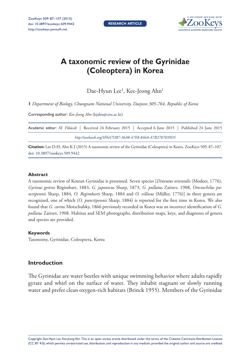 A Taxonomic Review of the Gyrinidae (Coleoptera)