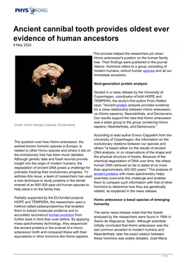 Ancient Cannibal Tooth Provides Oldest Ever Evidence of Human Ancestors 8 May 2020