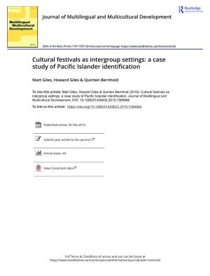 Cultural Festivals As Intergroup Settings: a Case Study of Pacific Islander Identification