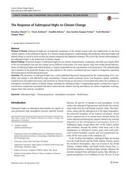 The Response of Subtropical Highs to Climate Change