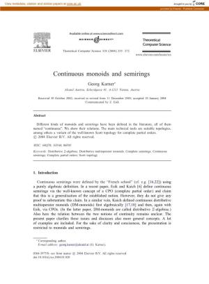 Continuous Monoids and Semirings